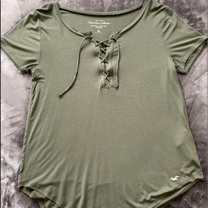 Green Hollister lace up tee shirt